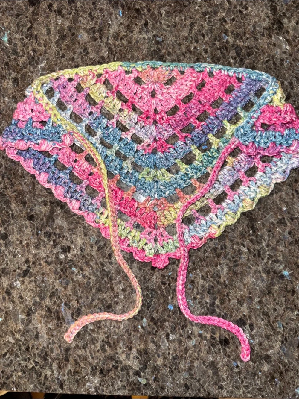 Crochet Bandana Hair Scarf Kerchief - Festival Cottage Core Boho - 100% Cotton
